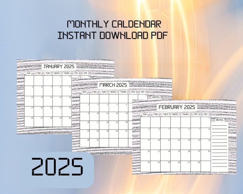 2025 Printable Calendar, Monthly Planner With Notes, Letter Size Wall Calendar, Digital Monthly
