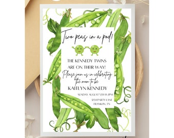 Editable Two Peas In A Pod Baby Shower Invitation Template, Twin Baby Shower Invitation, Twin Baby Shower, Two Peas In A Pod, Digital Invite
