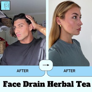 May include: Before and after photos of a person's face. The text "Face Drain Herbal Tea" is at the bottom of the image.