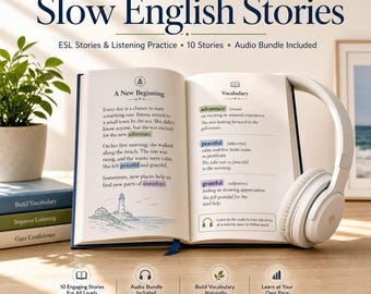 ESL Slow English Stories Bundle | 10 Stories A1-C1 CEFR, Audio MP3 (Digital Download)