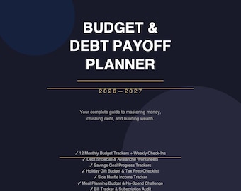 Budget Debt Payoff Planner 2026-2027 | Monthly Financial Worksheets (Digital Download)