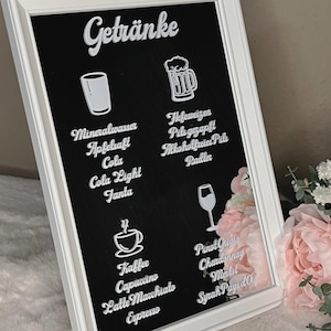 Getränkekarte Hochzeit|Taufe|Geburtstag|Tischdeko Hochzeit|personalisiert