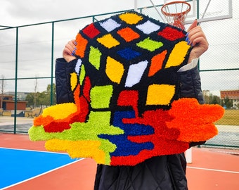 Rubik's Cube Rug: Handmade Tufted Acrylic Game Decor