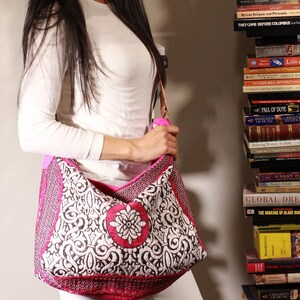 Eva Sac, rosa Mohn. Brokat Umhängetasche, Einkaufstasche, Beuteltasche, Crossbody-Tasche, Alltagstasche, Handtasche, Geldbörse, Schultertasche, rosa Brokat
