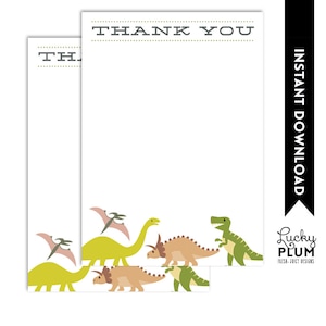 Dinosaur Thank You Note Card / Dino Thank You Note Card / Dinosaur Printable / Jurassic Thank You Note Card / DIY Printable DN01 image 1