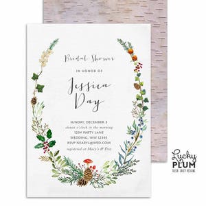 Winter Bridal Shower Invitation / Christmas Bridal Shower Invitation / Forest Woodland Bridal Shower Invitation / Leaf Meadow Wildflower image 1