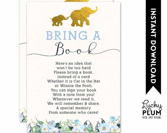 Elephant Blue Book Card / Elephant Book for Baby / Elephant Bring A Book / Dumbo Book Insert / Animal Baby Library / Dumbo Book for Baby