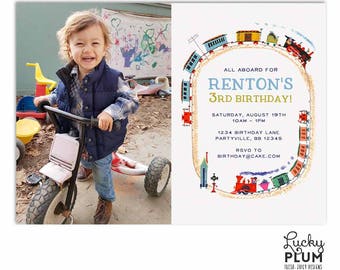 Train Birthday Invitation / Vintage Train Invitation / Golden Book Invitation / Transportation Birthday Invitation / First Birthday TN01