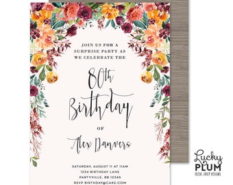 Adult Floral Birthday Invitation / Surprise Birthday Invite / Milestone Birthday Invite / 30th 40th 50th 60th 70th 80th 90th *Digital