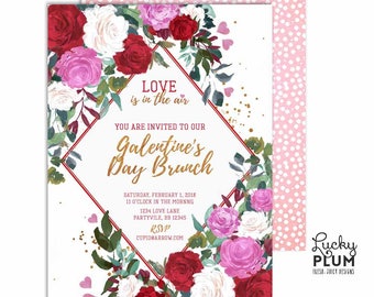 Galentine's Day Invitation / Valentines Invitation / Galentines Day Invitation / Floral Red Pink Invitation Cupid Printable