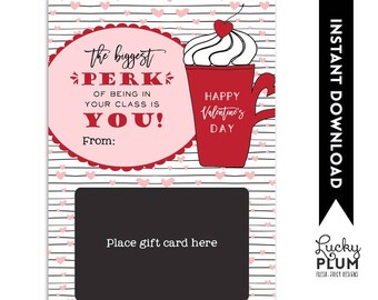 Thanks A Latte Valentine Gift Card Holder / Teacher's Valentine's Printable / Teacher Appreciation Starbucks Coffee *Digital Printable