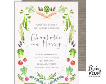 Farmers Market Baby Shower Invitation / Farmers Market Invitation / Couples Coed Baby Shower Invitation / Locally Grown Rustic Vintage FM01