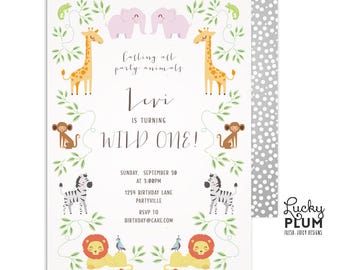 Noah's Ark Birthday Invitation / Safari Birthday Invitation / Jungle Birthday Invitation / Animal Zoo Wild One Elephant Lion Giraffe Monkey