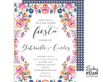 Colorful Fiesta Baby Shower Invitation / Mexican Floral Flower Couples Coed Baby Shower Invite / Rustic Digital Printable FT02