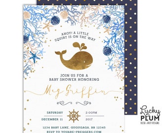 Whale Baby Shower Invitation / Ocean Baby Shower Invitation / Nautical Baby Shower Invitation / Couples Baby Shower Invitation / Watercolor