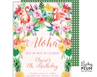 Luau Birthday Invitation / Tropical Birthday Invitation / Flamingo Pineapple / First Birthday Invitation / Digital Printable TP02