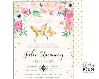 Butterfly Baby Shower Invitation / Couples Baby Shower Invitation / Floral Baby Shower Invitation / Coed Baby Shower Invitation BY01