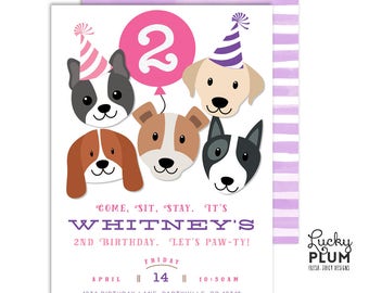 Girls Puppy Party Invitation / Girls Dog Birthday Invitation / Puppy Birthday Invitation / Puppy Dog Birthday Invitation / *Digital DG03