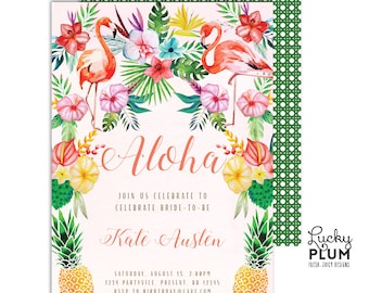 Tropical Bridal Shower Invitation / Hawaiian Bridal Shower Invitation / Flamingo Luau Pineapple Aloha / Digital Printable TP02