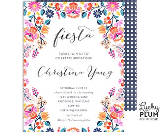 Colorful Fiesta Bridal Shower Invitation / Mexican Floral Bridal Shower Invitation / Folk Art Bridal Shower Invite / Printable FT02