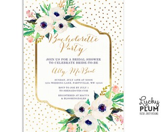 Flower Bridal Shower Invitation / Modern Bridal Shower Invitation / Gold Bridal Shower Invitation / Floral Bridal Shower Invitation