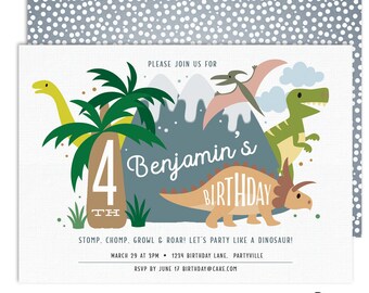 Dinosaur Birthday Invitation / Dinosaur Invitation / First Birthday Invitation Boy / Dino Birthday Invitation / DIY Printable DN01