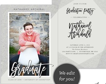 Graduation Announcement / Graduation Invitation / Grad Invite / Modern Printable Black Gold /  Class of 2019