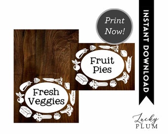 Farmer's Market Food Tent Card / Locally Grown Place Cards / Name Cards Fruit Vegetable Farm Organic / Baby Shower Game  / FM03