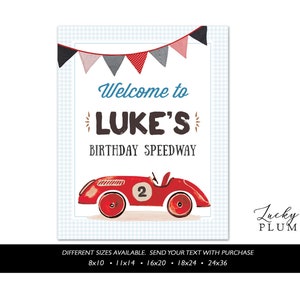 Race Car Birthday Sign / Race Car Welcome Sign / Race Car Birthday Poster / Racing Boy Red Black Transportation Watercolor / RC01