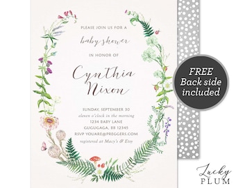 Wildflower Baby Shower Invitation / Greenery Baby Shower Invitation / Couples Coed Garden Botanical Wild Flower / Digital Printable WF01