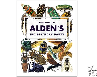 Insect Birthday Sign / Bug Welcome Sign / Insect Birthday Poster / Boy Bee Ant Beetle Grasshopper Wasp / Digital IN01
