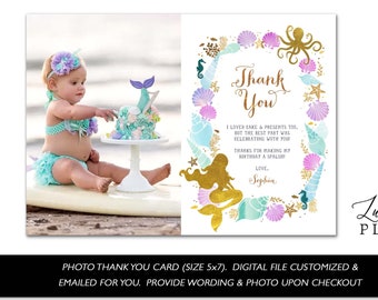 Mermaid Thank You Photo Card / Under the Sea Thank You Card Sign / Mermaid Photo Card / Under the Sea Ocean Shells Digital Printable MD01