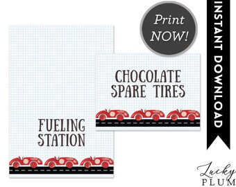 Race Car Food Card / Race Car Food Tent Cards / Race Car Place Card / Racing Thank Food Tag / Boy Red Black Transportation Watercolor  RC01