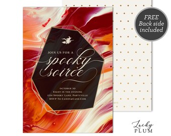 Spooky Soiree Invite / Adult Halloween Invite / Watercolor Modern Fall Invitation /  Costume Party Invite / Red Orange Gold Marble / Digital