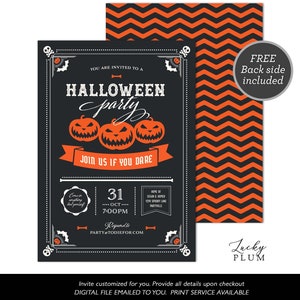 Adult Halloween Invite / Adult Costume Party Invitation / Modern Simple Black White Orange Jack o Lantern / Digital image 1