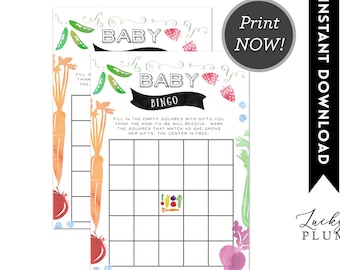 Farmer's Market Baby Bingo / Chalkboard Vegetable Baby Bingo /  Locally Grown Baby Shower Games / DIY Printable FM02