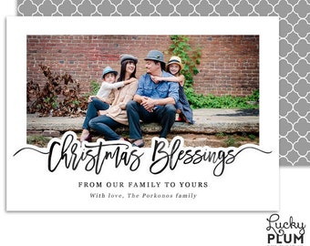 Christmas Blessings Photo Card / Modern Font Custom Family Religious Holiday Season Greetings Xmas / Simple Personalized Template
