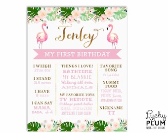 Flamingo Birthday Board / Tropical Birthday Board / Luau Birthday Board / Milestone Board Floral Aloha Pink Green Printable FG01