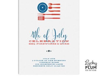 Fourth of July Invite / Red White Blue Invite / Memorial Day / BBQ Barbecue Invite / Rustic Flag Invite / American Flag Invite / Digital