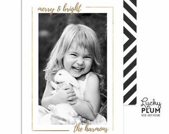 Photo Christmas Card / Black White and Gold Xmas Card / Modern Holiday Card / Minimalist Retro / Photography Template Religious