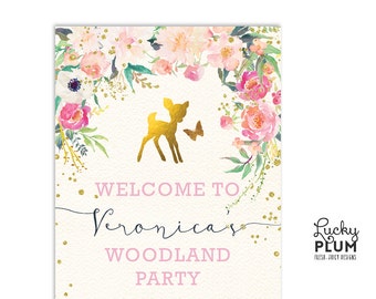 Deer Welcome Sign / Woodland Welcome Sign / Bambi Welcome Sign / Flower Welcome Sign / Butterfly Welcome Sign / Garden Welcome Sign DR01