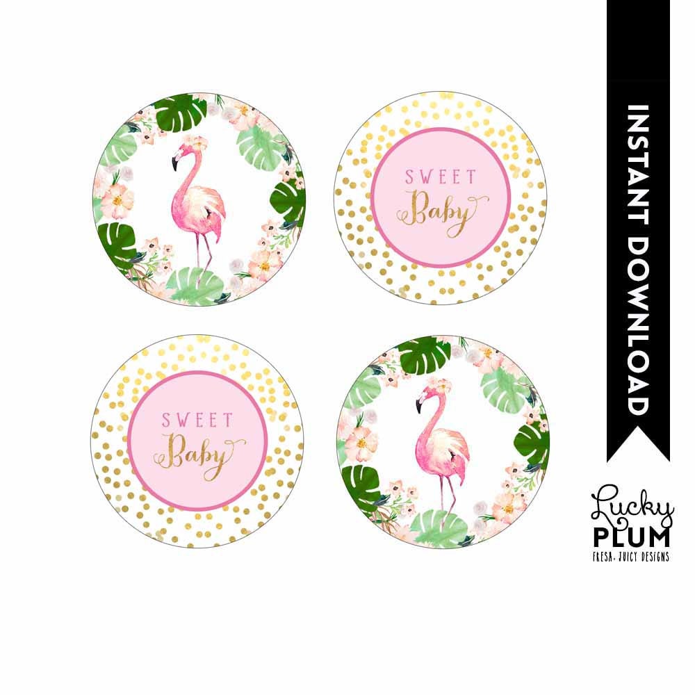 Flamingo Cupcake Toppers / Tropical Floral Cupcake Toppers / | Etsy