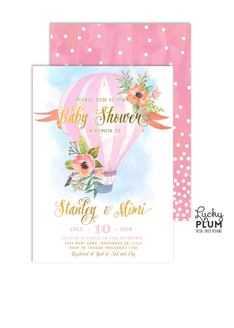 Hot Air Balloon Baby Shower Invitation / Pink Baby Invitation Etsy