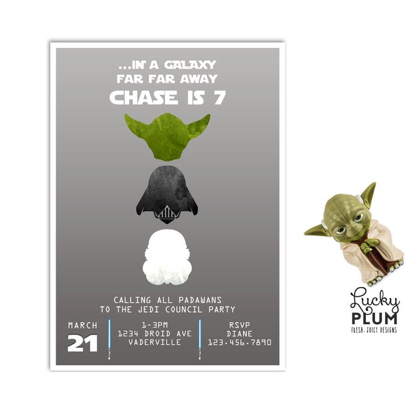 Star Wars Birthday Invitation / Starwars Space Invite / Darth Vader Jedi Yoda Stormtrooper Invite / Spaceship Invite /  *Digital file*