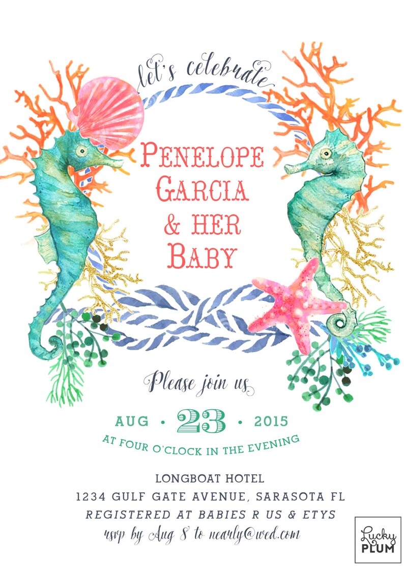 Seahorse Baby Shower Invite / Seahorse Engagement Invite / Etsy