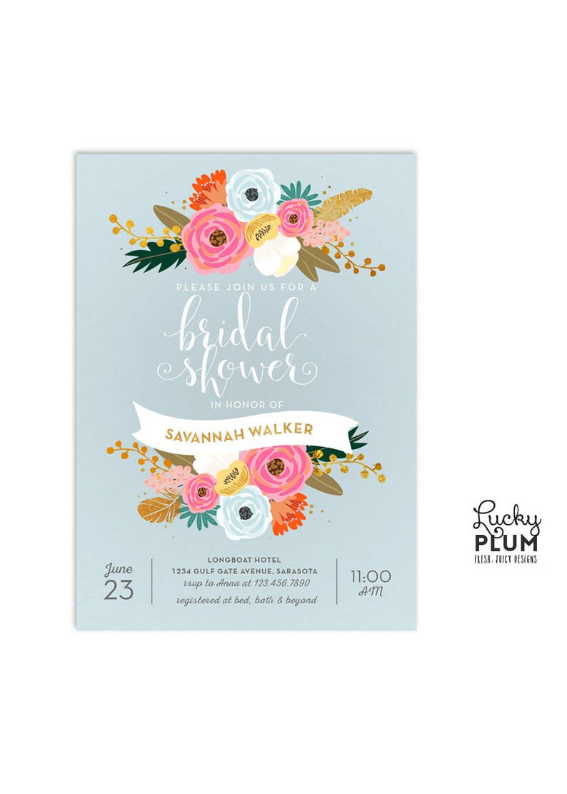 Floral Bridal Shower Invitation Modern Bridal Shower Invitation Bridal Shower Invitation Rustic Shower Invite *Digital file