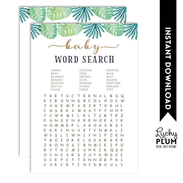 Safari Baby Word Search / Jungle Animal Word Search / Elephant Monkey, Giraffe, Lion Green Gold Baby Games / SF01