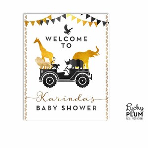 African Safari Baby Shower Invitation / Wild One Black Gold Couples Coed Baby Shower Invite / Jungle Animals Jeep Boho Chic Elephant SF03 image 10