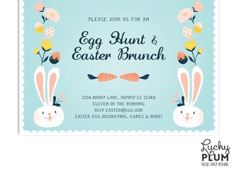 Easter Invitation / Easter Brunch Invite / Flower Invite / Bunny Rabbit Invite / Rabbit Baby Shower Invite / Rabbit Birthday Invite