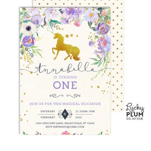 Unicorn Birthday Invitation / Woodland Birthday Invitation / First Birthday Invitation / My Little Pony Invitation / Purple Flowet